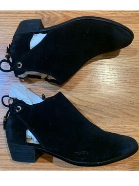 MICHAEL KORS Black Suede Cutout Ankle Booties with Heel